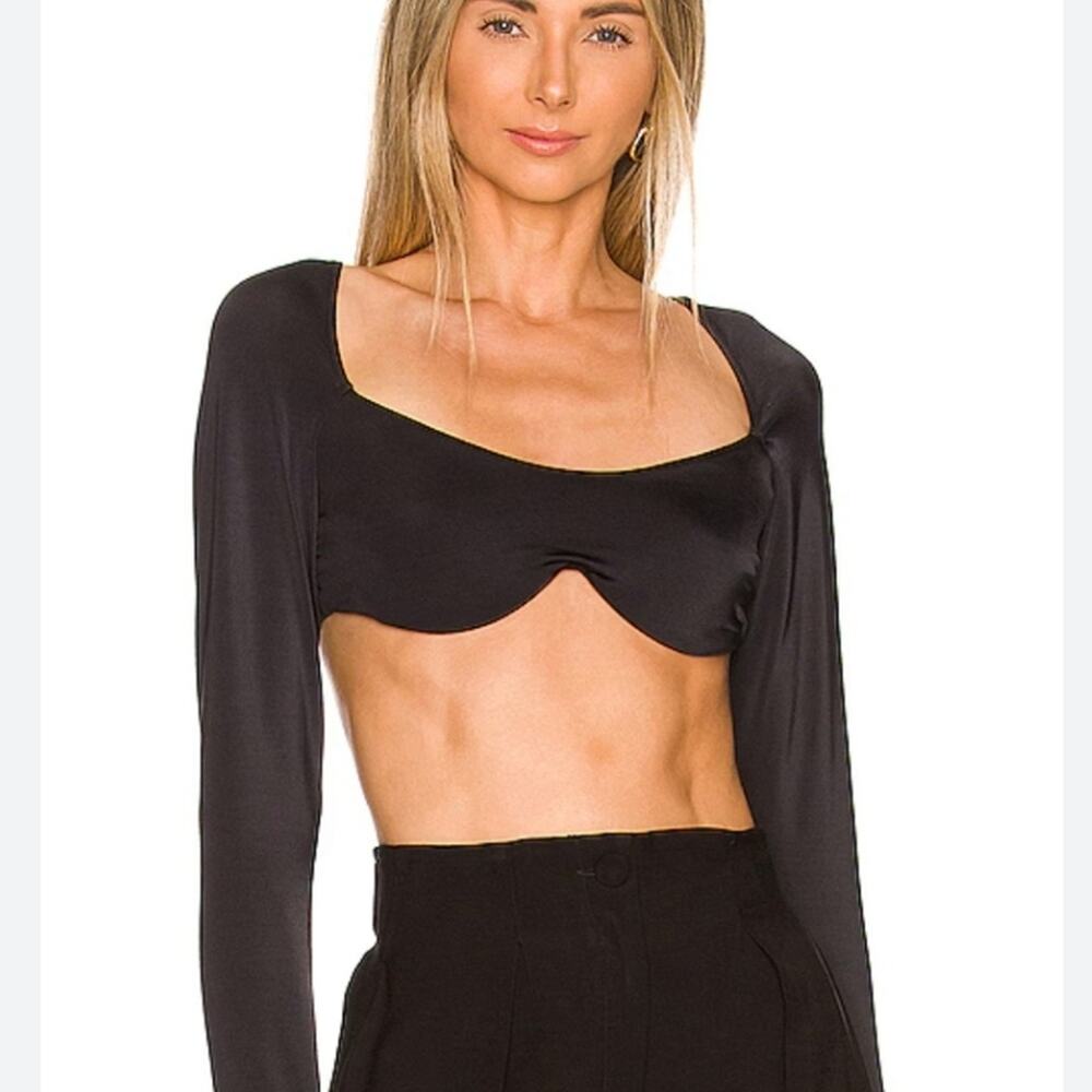 NWT We Are HAH Keep It Up Underwire Long Sleeve Crop Top XS Black Open Back